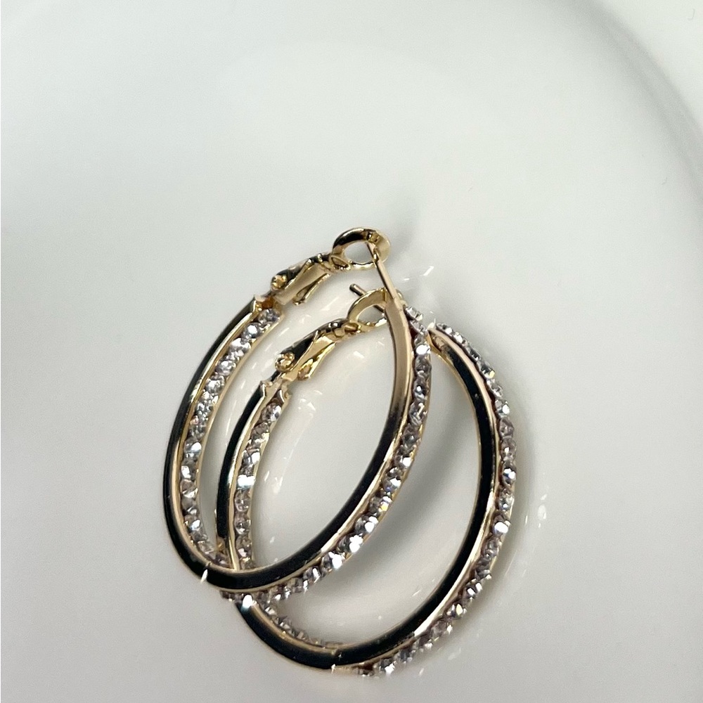 14k gold filled cz stone hoop earrings - Picture 3 of 4
